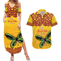 Personalised Tufi Tapa and Tattoo Festival Couples Matching Summer Maxi Dress and Hawaiian Shirt PNG Oro Butterfly Tapa Pattern - Polynesian Pride