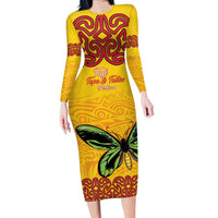Personalised Tufi Tapa and Tattoo Festival Family Matching Long Sleeve Bodycon Dress and Hawaiian Shirt PNG Oro Butterfly Tapa Pattern - Polynesian Pride