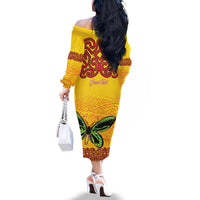 Personalised Tufi Tapa and Tattoo Festival Family Matching Off The Shoulder Long Sleeve Dress and Hawaiian Shirt PNG Oro Butterfly Tapa Pattern - Polynesian Pride