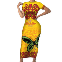Personalised Tufi Tapa and Tattoo Festival Family Matching Short Sleeve Bodycon Dress and Hawaiian Shirt PNG Oro Butterfly Tapa Pattern - Polynesian Pride
