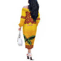 Personalised Tufi Tapa and Tattoo Festival Off The Shoulder Long Sleeve Dress PNG Oro Butterfly Tapa Pattern - Polynesian Pride