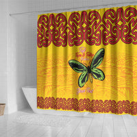 Personalised Tufi Tapa and Tattoo Festival Shower Curtain PNG Oro Butterfly Tapa Pattern - Polynesian Pride