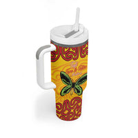 Personalised Tufi Tapa and Tattoo Festival Tumbler With Handle PNG Oro Butterfly Tapa Pattern - Polynesian Pride