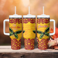Personalised Tufi Tapa and Tattoo Festival Tumbler With Handle PNG Oro Butterfly Tapa Pattern - Polynesian Pride