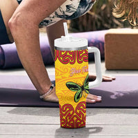 Personalised Tufi Tapa and Tattoo Festival Tumbler With Handle PNG Oro Butterfly Tapa Pattern - Polynesian Pride