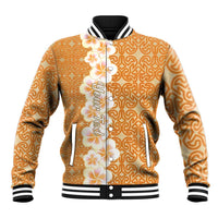 Personalised Tufi Tapa and Tattoo Festival Baseball Jacket Oro Tapa Cloth With Plumeria LT14 Unisex Brown - Polynesian Pride