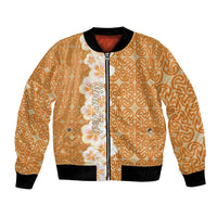 Personalised Tufi Tapa and Tattoo Festival Bomber Jacket Oro Tapa Cloth With Plumeria - Polynesian Pride