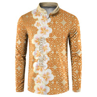 Personalised Tufi Tapa and Tattoo Festival Button Sweatshirt Oro Tapa Cloth With Plumeria - Polynesian Pride