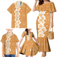 Personalised Tufi Tapa and Tattoo Festival Family Matching Mermaid Dress and Hawaiian Shirt Oro Tapa Cloth With Plumeria - Polynesian Pride