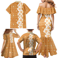 Personalised Tufi Tapa and Tattoo Festival Family Matching Mermaid Dress and Hawaiian Shirt Oro Tapa Cloth With Plumeria - Polynesian Pride