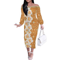 Personalised Tufi Tapa and Tattoo Festival Family Matching Off The Shoulder Long Sleeve Dress and Hawaiian Shirt Oro Tapa Cloth With Plumeria - Polynesian Pride