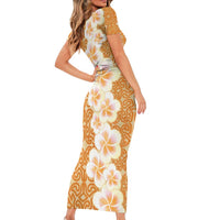 Personalised Tufi Tapa and Tattoo Festival Family Matching Short Sleeve Bodycon Dress and Hawaiian Shirt Oro Tapa Cloth With Plumeria - Polynesian Pride
