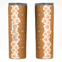 Personalised Tufi Tapa and Tattoo Festival Skinny Tumbler Oro Tapa Cloth With Plumeria - Polynesian Pride