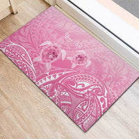 Personalised Polynesia Breast Cancer Awareness Rubber Doormat No One Fights Alone Turtle Ribbon - Pink Version