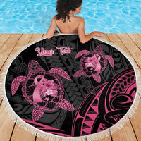 Personalised Polynesia Breast Cancer Awareness Beach Blanket No One Fights Alone Turtle Ribbon - Black Version
