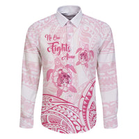 Personalised Polynesia Breast Cancer Awareness Family Matching Puletasi and Hawaiian Shirt No One Fights Alone Turtle Ribbon - White Version