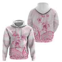 Personalised Polynesia Breast Cancer Awareness Hoodie No One Fights Alone Turtle Ribbon - White Version