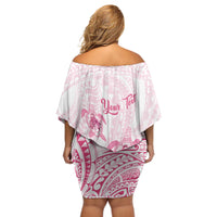 Personalised Polynesia Breast Cancer Awareness Off Shoulder Short Dress No One Fights Alone Turtle Ribbon - White Version