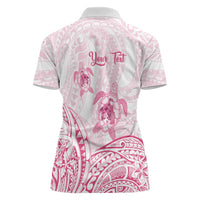 Personalised Polynesia Breast Cancer Awareness Women Polo Shirt No One Fights Alone Turtle Ribbon - White Version