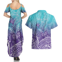 Polynesia Suicide Prevention Month Couples Matching Summer Maxi Dress and Hawaiian Shirt Butterfly Purple And Teal Ribbon Tomorrow Needs You