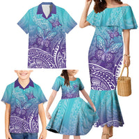 Polynesia Suicide Prevention Month Family Matching Mermaid Dress and Hawaiian Shirt Butterfly Purple And Teal Ribbon Tomorrow Needs You