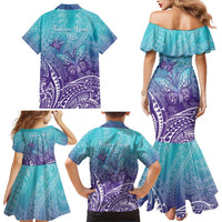 Polynesia Suicide Prevention Month Family Matching Mermaid Dress and Hawaiian Shirt Butterfly Purple And Teal Ribbon Tomorrow Needs You