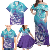 Personalised New Zealand Suicide Prevention Month Family Matching Off Shoulder Maxi Dress and Hawaiian Shirt You Matter NZ Fern With Maori Koru Lizard