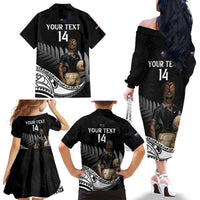 Custom New Zealand Silver Fern Rugby Family Matching Off The Shoulder Long Sleeve Dress and Hawaiian Shirt 2024 Aotearoa Maori Mascot Go All Black