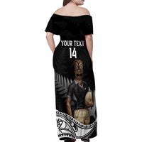 Custom New Zealand Silver Fern Rugby Family Matching Off Shoulder Maxi Dress and Hawaiian Shirt 2024 Aotearoa Maori Mascot Go All Black