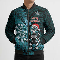Personalised New Zealand Darts Christmas Bomber Puffer Jacket Maori Fern Merry Dartsmas - Polynesian Pride