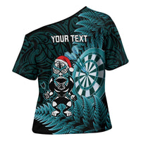 Personalised New Zealand Darts Christmas Cross Shoulder Shirt Maori Fern Merry Dartsmas - Polynesian Pride