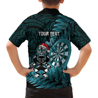 Personalised New Zealand Darts Christmas Family Matching Off Shoulder Short Dress and Hawaiian Shirt Maori Fern Merry Dartsmas - Polynesian Pride