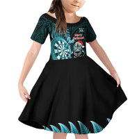 Personalised New Zealand Darts Christmas Family Matching Off Shoulder Short Dress and Hawaiian Shirt Maori Fern Merry Dartsmas - Polynesian Pride