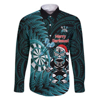 Personalised New Zealand Darts Christmas Family Matching Off Shoulder Short Dress and Hawaiian Shirt Maori Fern Merry Dartsmas - Polynesian Pride