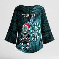Personalised New Zealand Darts Christmas Kimono Sleeve Blouse Maori Fern Merry Dartsmas - Polynesian Pride
