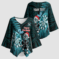 Personalised New Zealand Darts Christmas Kimono Sleeve Blouse Maori Fern Merry Dartsmas - Polynesian Pride