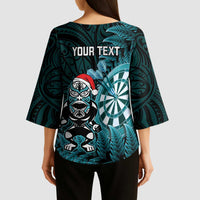 Personalised New Zealand Darts Christmas Kimono Sleeve Blouse Maori Fern Merry Dartsmas - Polynesian Pride