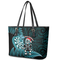 New Zealand Darts Christmas Leather Tote Bag Maori Fern Merry Dartsmas - Polynesian Pride
