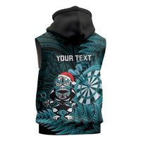 Personalised New Zealand Darts Christmas Sleeveless Zip Hoodie Maori Fern Merry Dartsmas - Polynesian Pride