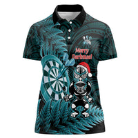 Personalised New Zealand Darts Christmas Women Polo Shirt Maori Fern Merry Dartsmas - Polynesian Pride