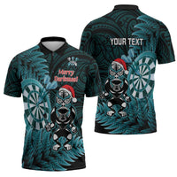 Personalised New Zealand Darts Christmas Zipper Polo Shirt Maori Fern Merry Dartsmas - Polynesian Pride