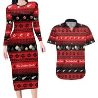 New Zealand Darts Christmas Couples Matching Long Sleeve Bodycon Dress and Hawaiian Shirt Merry Xmas Aotearoa Maori Red - Polynesian Pride