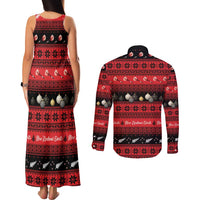 New Zealand Darts Christmas Couples Matching Tank Maxi Dress and Long Sleeve Button Shirt Merry Xmas Aotearoa Maori Red - Polynesian Pride
