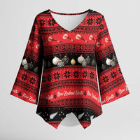 New Zealand Darts Christmas Kimono Sleeve Blouse Merry Xmas Aotearoa Maori Red - Polynesian Pride