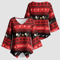 New Zealand Darts Christmas Kimono Sleeve Blouse Merry Xmas Aotearoa Maori Red - Polynesian Pride