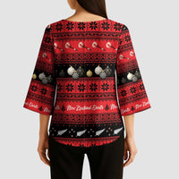 New Zealand Darts Christmas Kimono Sleeve Blouse Merry Xmas Aotearoa Maori Red - Polynesian Pride