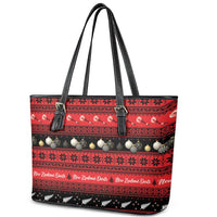 New Zealand Darts Christmas Leather Tote Bag Merry Xmas Aotearoa Maori Red - Polynesian Pride
