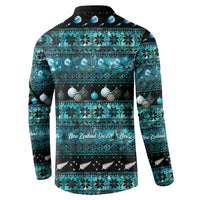 New Zealand Darts Christmas Button Sweatshirt Merry Xmas Aotearoa Maori Paua Shell - Polynesian Pride