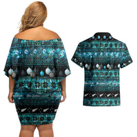 New Zealand Darts Christmas Couples Matching Off Shoulder Short Dress and Hawaiian Shirt Merry Xmas Aotearoa Maori Paua Shell - Polynesian Pride