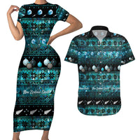 New Zealand Darts Christmas Couples Matching Short Sleeve Bodycon Dress and Hawaiian Shirt Merry Xmas Aotearoa Maori Paua Shell - Polynesian Pride